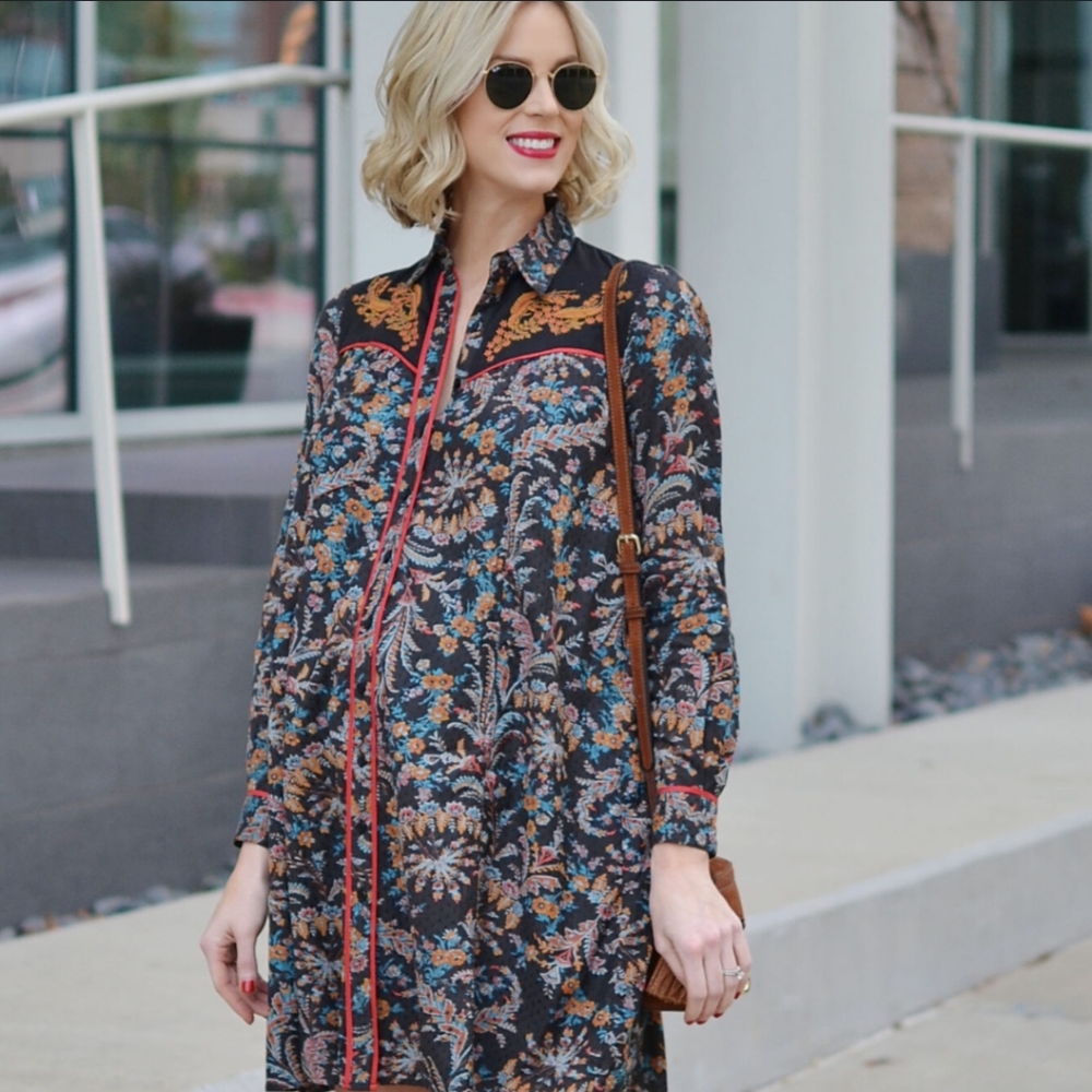 Anthropology Holding Horses Dress Womens Long Sleeve Western Floral Boho
